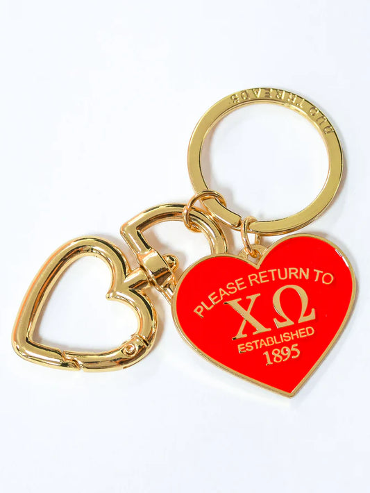 Chi O Please Return Heart and Gold-Plated Key Ring
