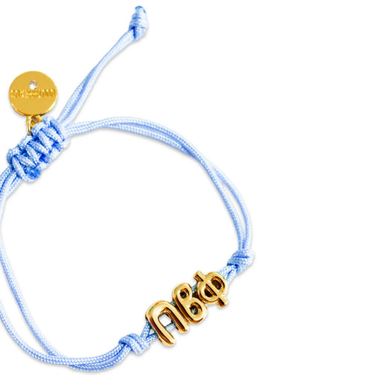 Pi Phi Pull Tie Cord Bracelet with Gold Greek Letters