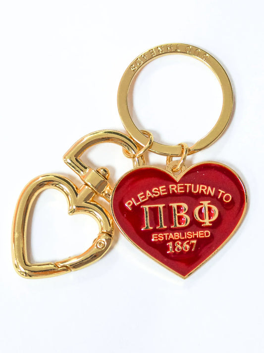Pi Phi Please Return Heart and Gold-Plated Key Ring